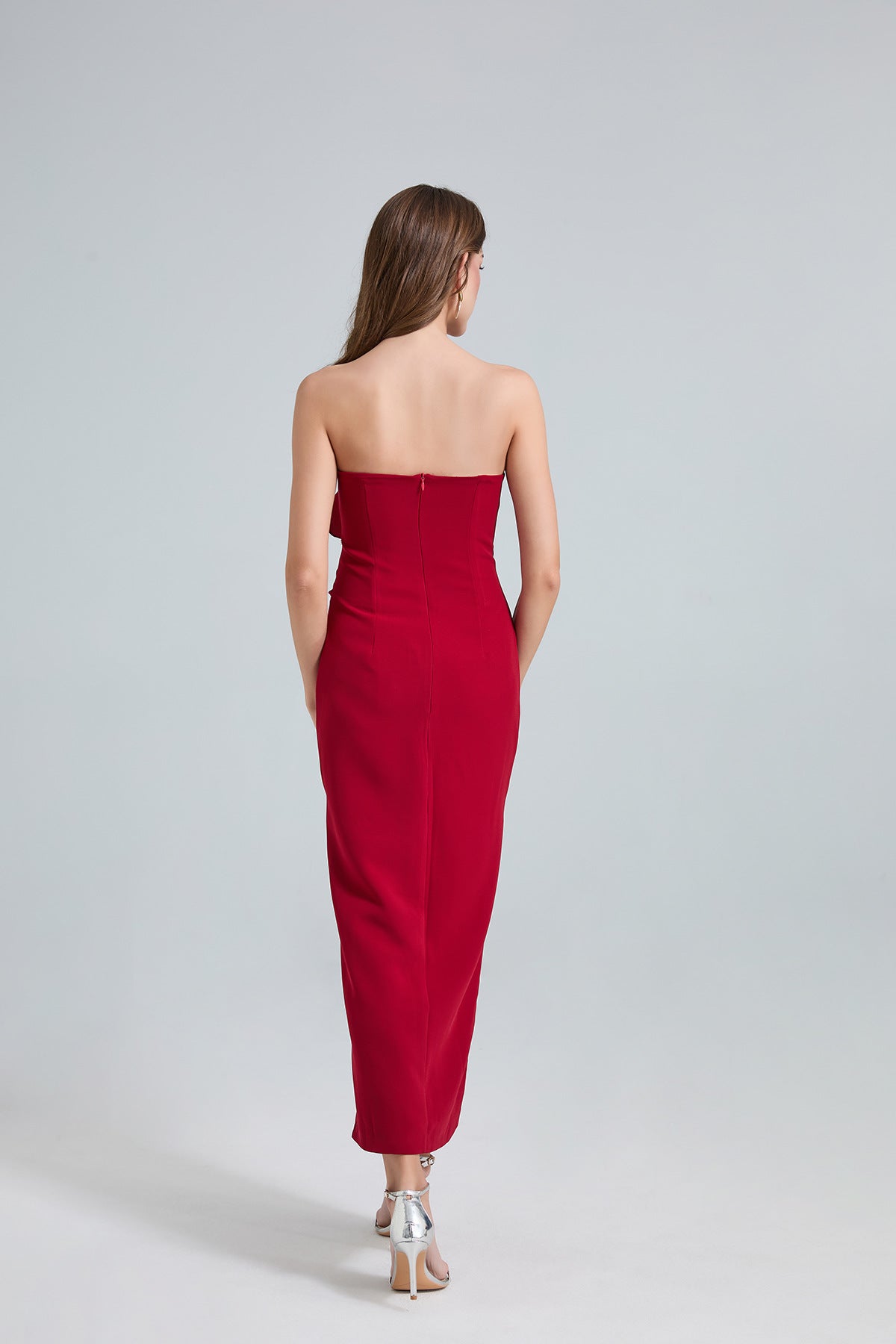 Strapless 3D Rose Maxi Dress – Red